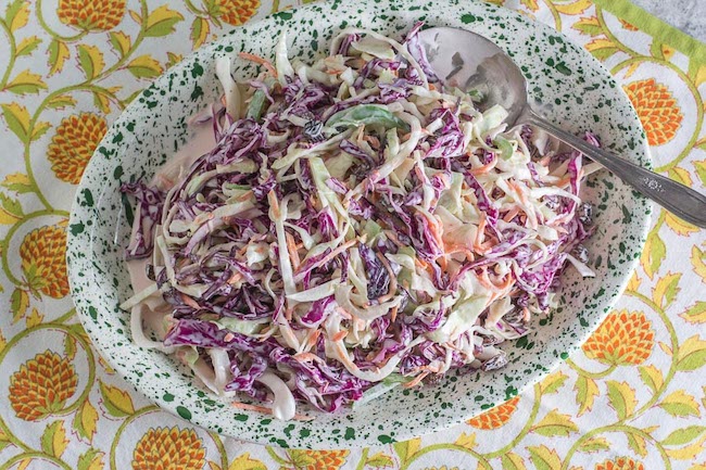 Low FODMAP Creamy Coleslaw with Raisins by FODMAP Everyday