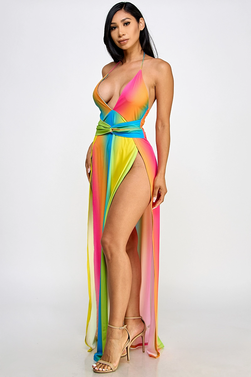 Monica - Halter Tie, Front Slit Dress
