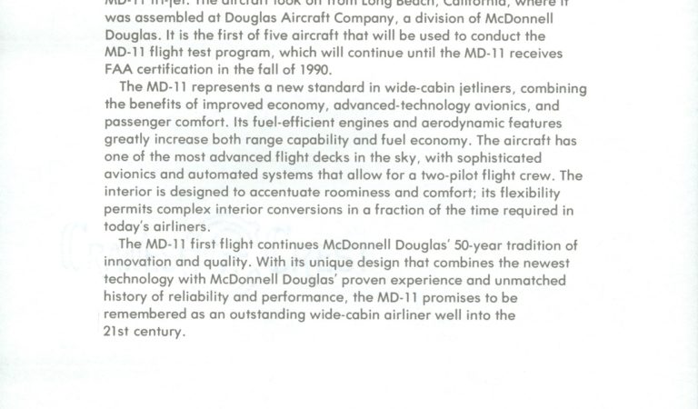 McDonnell Douglas MD-11 First Flight Letter and Postage Jan 1990 from La Jetée Press