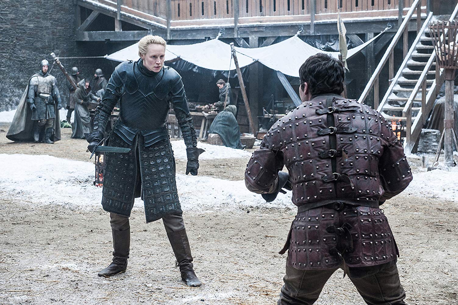 brienne/pod training duel at winterfell