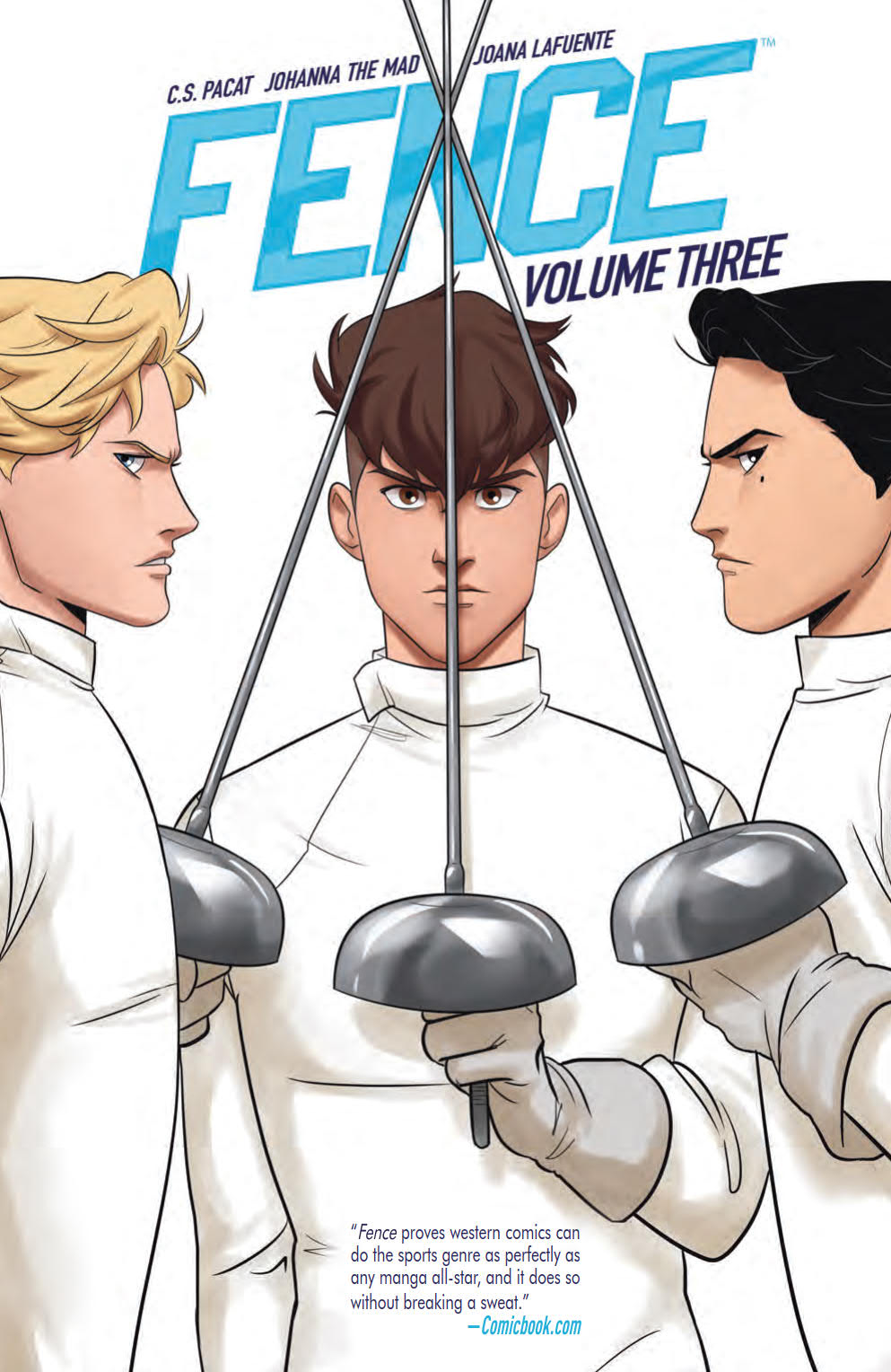 The cover of Fence Vol. 3 with Jesse, Nicholas, and Seiji.