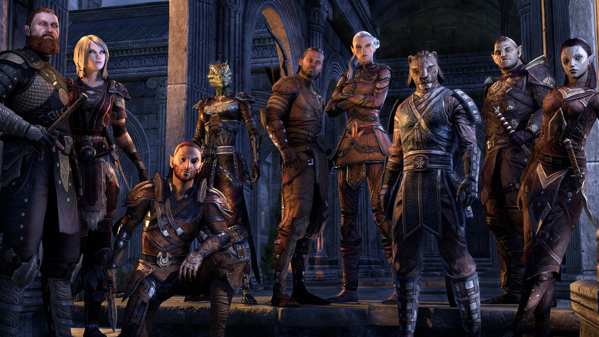 Several ESO player characters posing together.