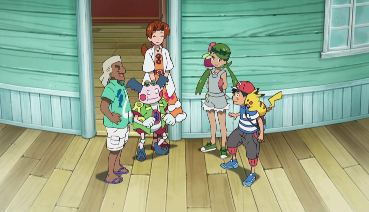 Ash and Mallow meet with up with his mom and Mr. Mime as well as Principal Samson Oak at the Pokemon School.
