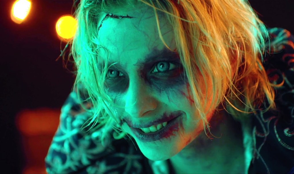 Scene of Ava smiling creepily while possessed by her demon in possible Halloween movie, Ava's Possessions.