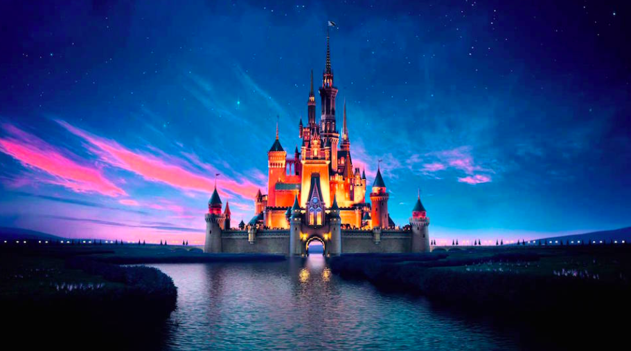 One of Disney logos, including Cinderella's Castle.