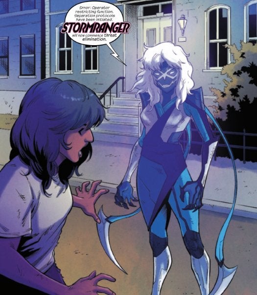 The Magnificent Ms Marvel #10: Page 23, To Kamala's surprise, the Kree nanosuit reforms into Stormranger.