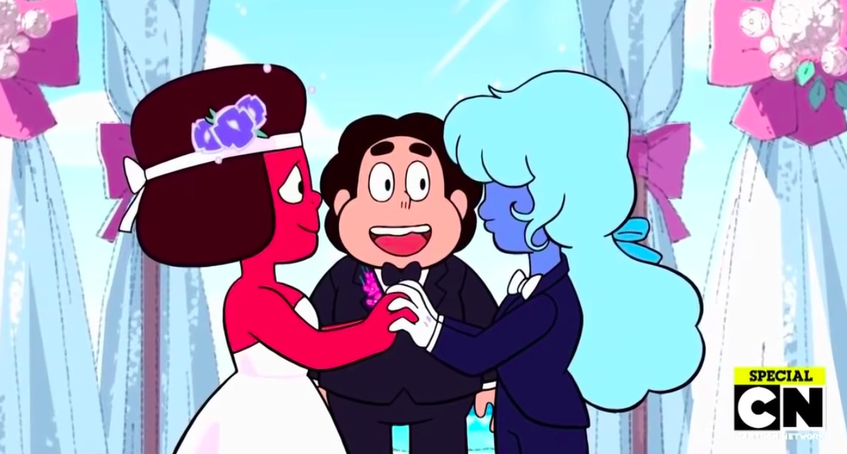 The first same-sex marriage between Ruby and Sapphire to premiere on a mainstream network.