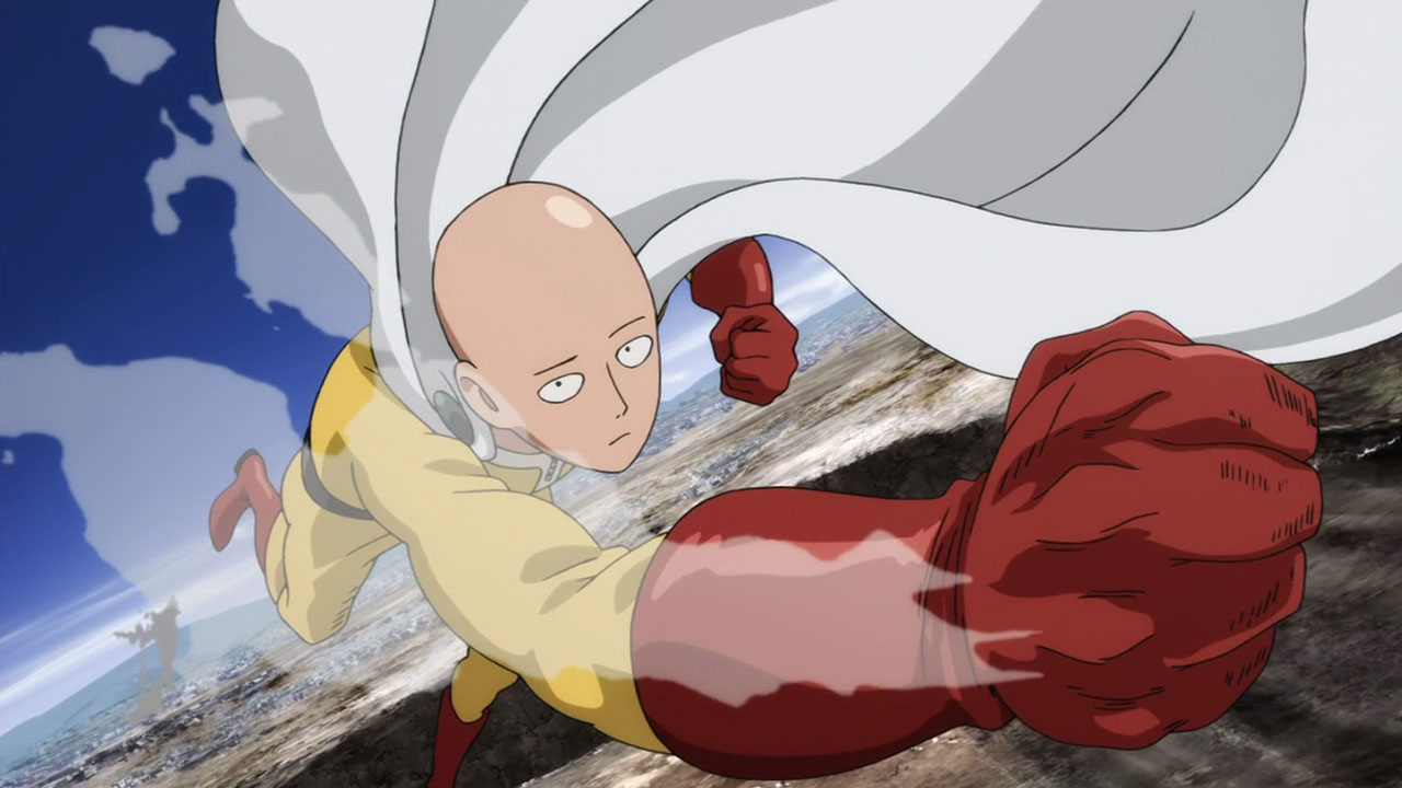 Saitama after having defeated a monster in one punch.