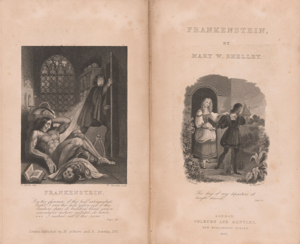 The first pages of Mary Shelley's Frankenstein.