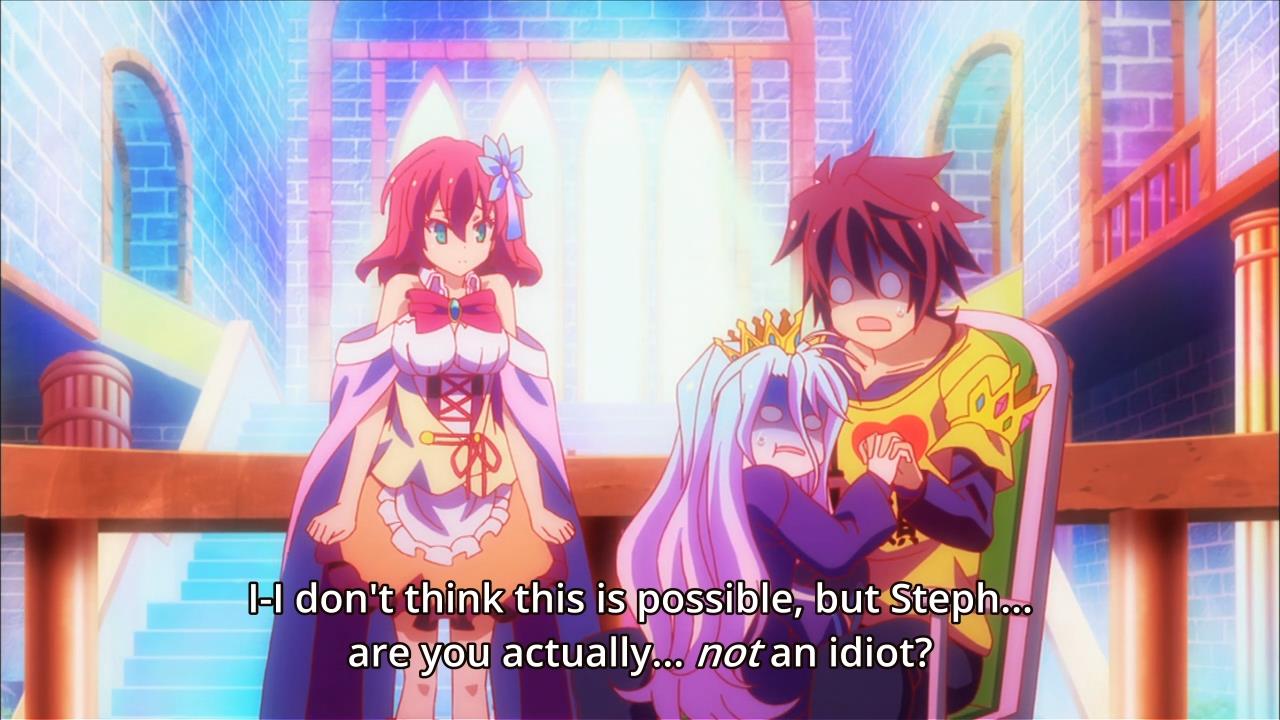 Sora and Shiro shocked that Steph brought up a logical point.