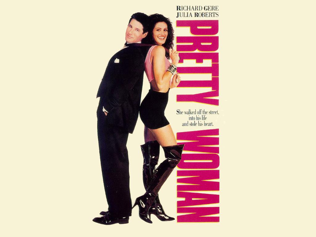 Promotional poster for the rom-com Pretty Woman shows the costars leaning back to back next to the title.