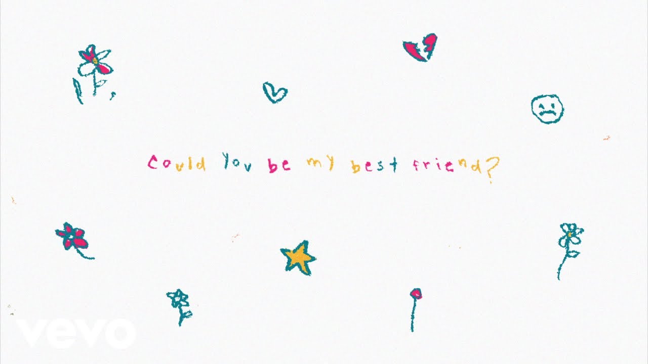 Drawings of flowers, hearts, stars, and sad faces with words could you be my best friend