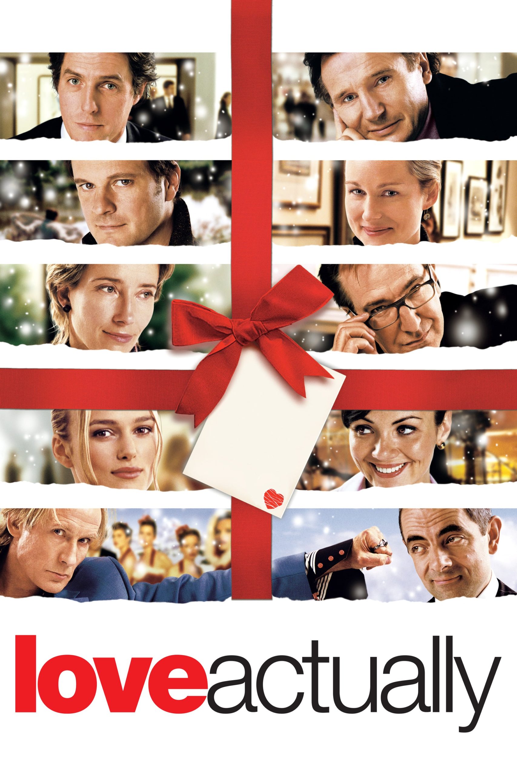 Ten of the main characters faces are seen on the promotional poster which is wrapped in red ribbon.