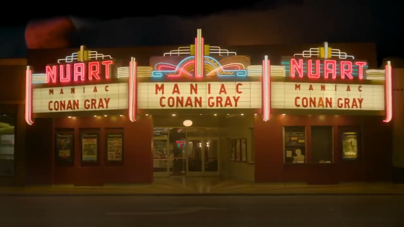 Nuart theater with the words maniac conan gray 