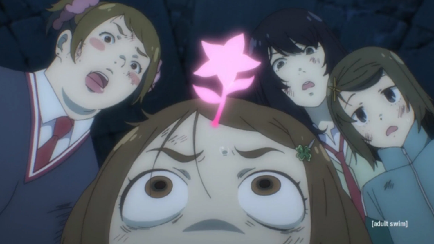 Episode One: Kana has a sprout growing from her forehead from the effects of N.O.