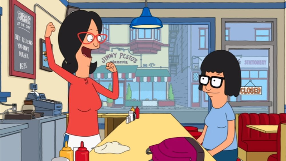 Linda Belcher cheers from the back of the counter of their restaurant, Bob&...
