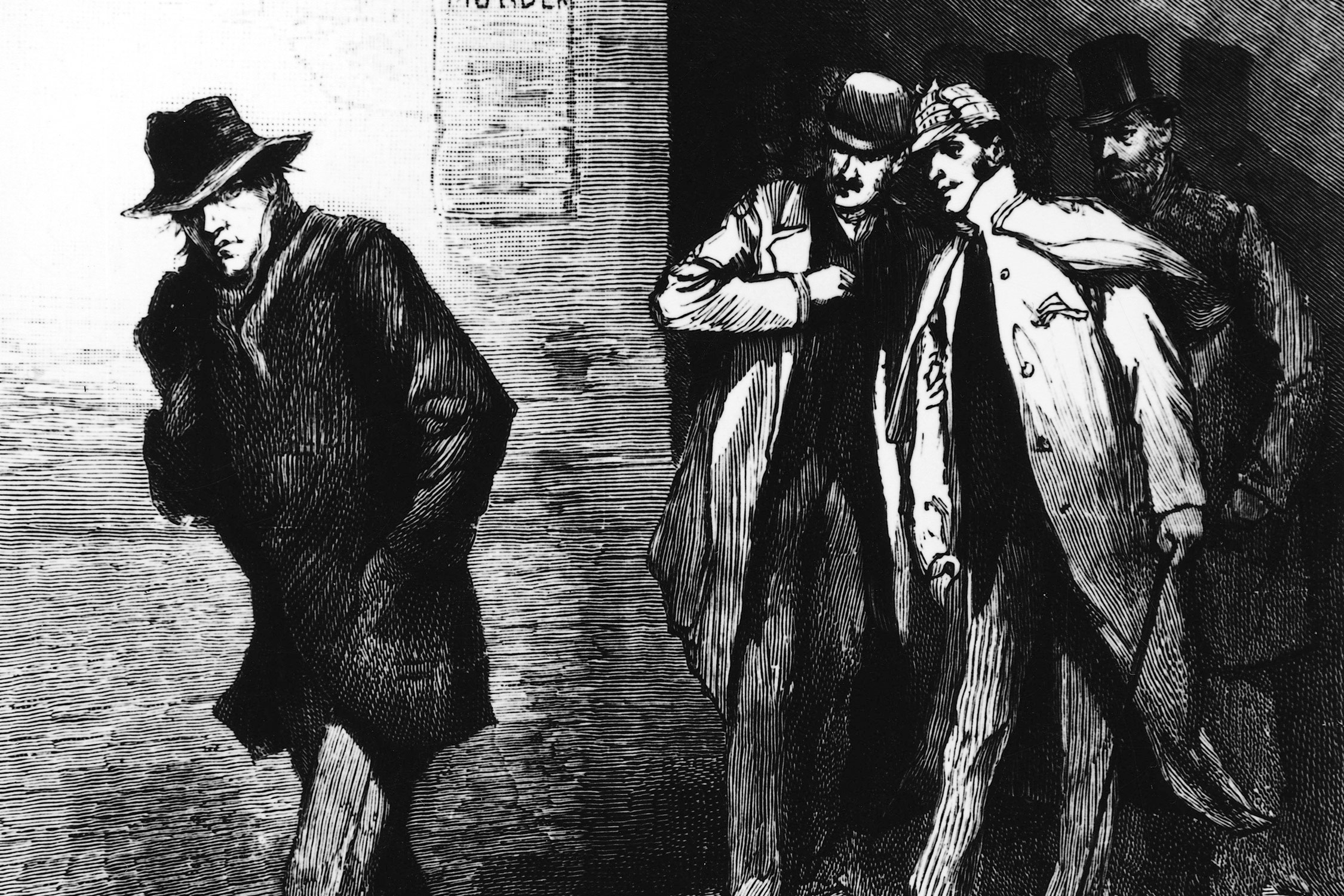 Police watching a suspect during the time of Jack the Ripper investigation