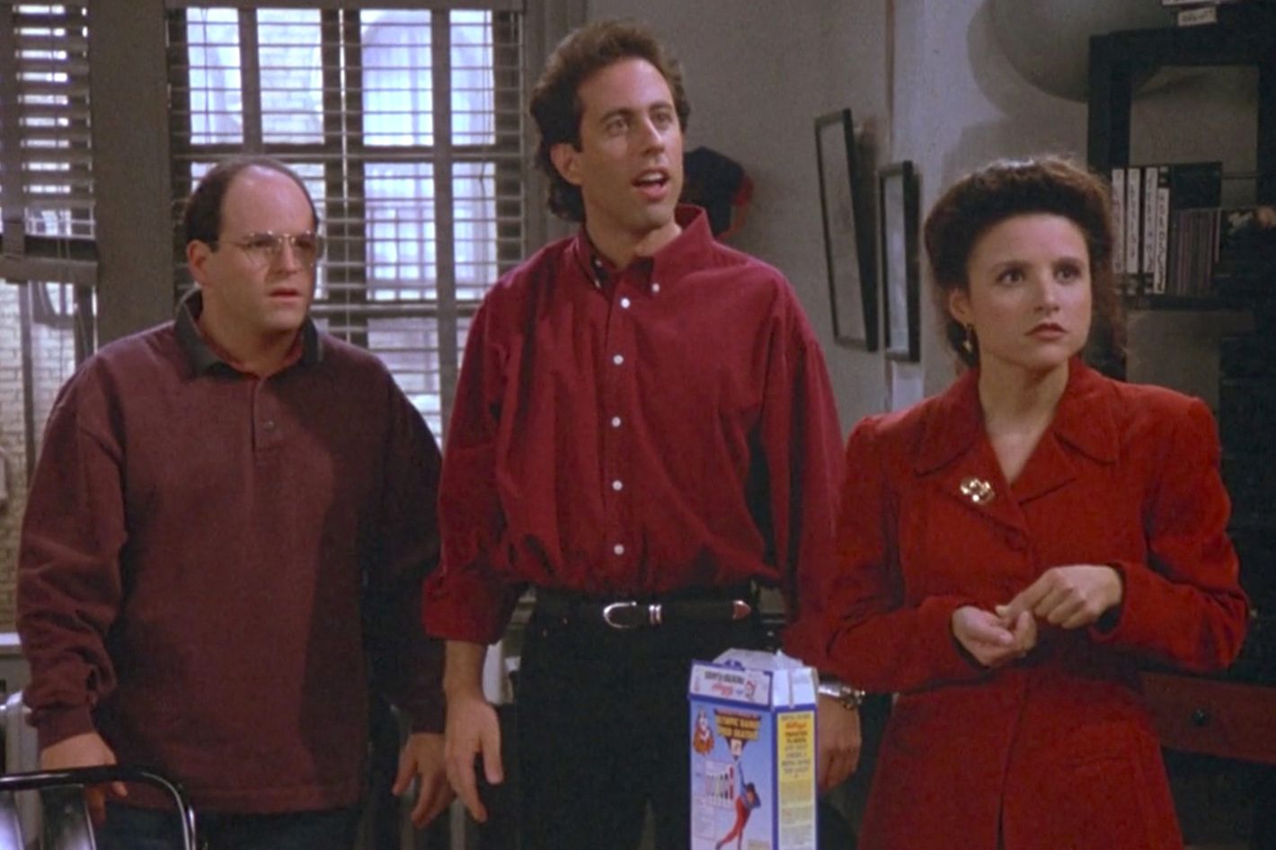 Elaine, Jerry, George (R-L) in Seinfeld on NBC.