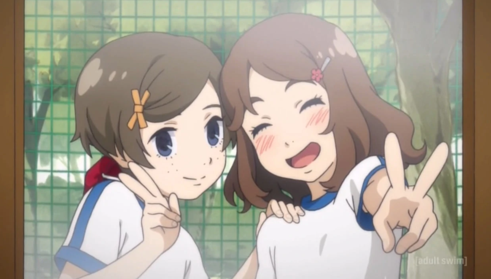 FLCL Alternative, Episode 5: Kana and Pets as kids from a photo in Pets' room.