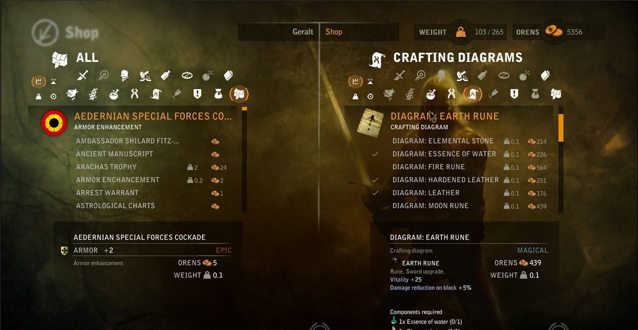 Crafting menu in The Witcher 2