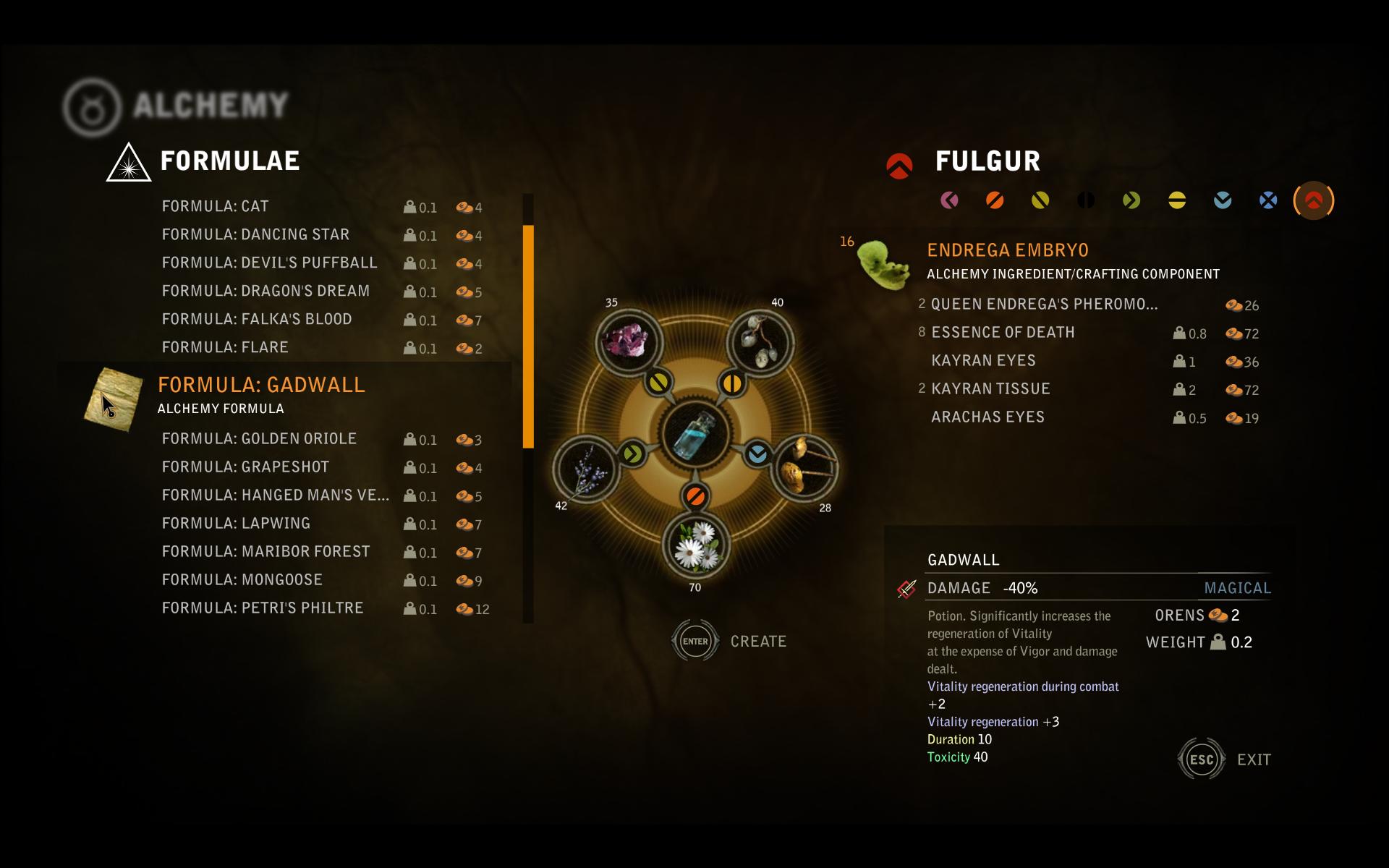 Alchemy menu in The Witcher 2