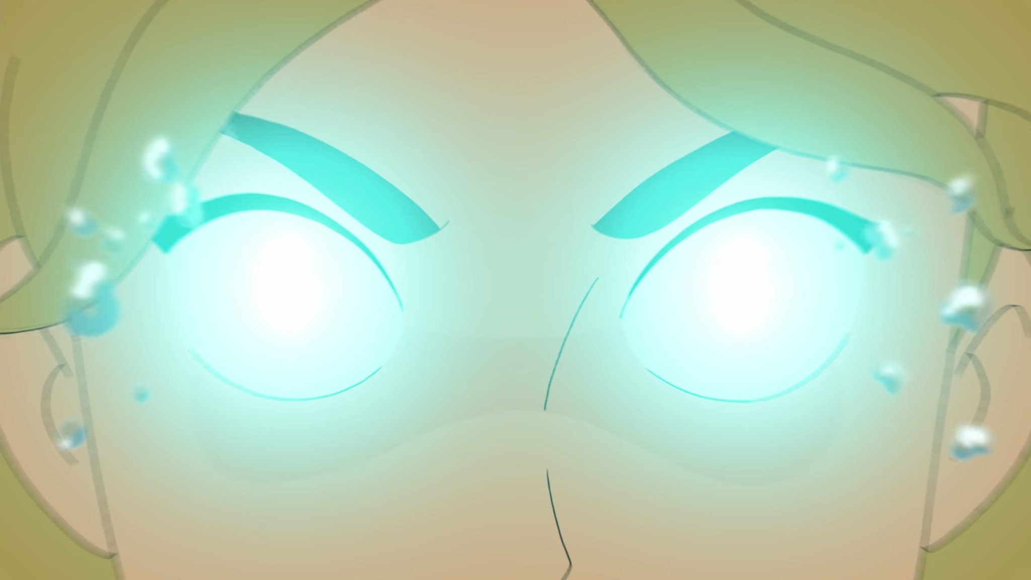 Adora's eyes turn blue as she transforms into She-Ra