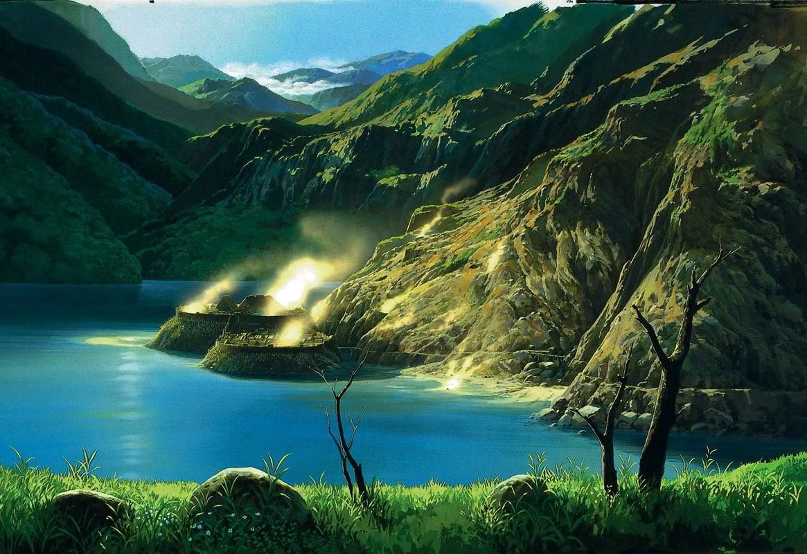 Irontown sits amongst the mountains on the shore of a lake in Studio Ghibli's film Princess Mononoke.