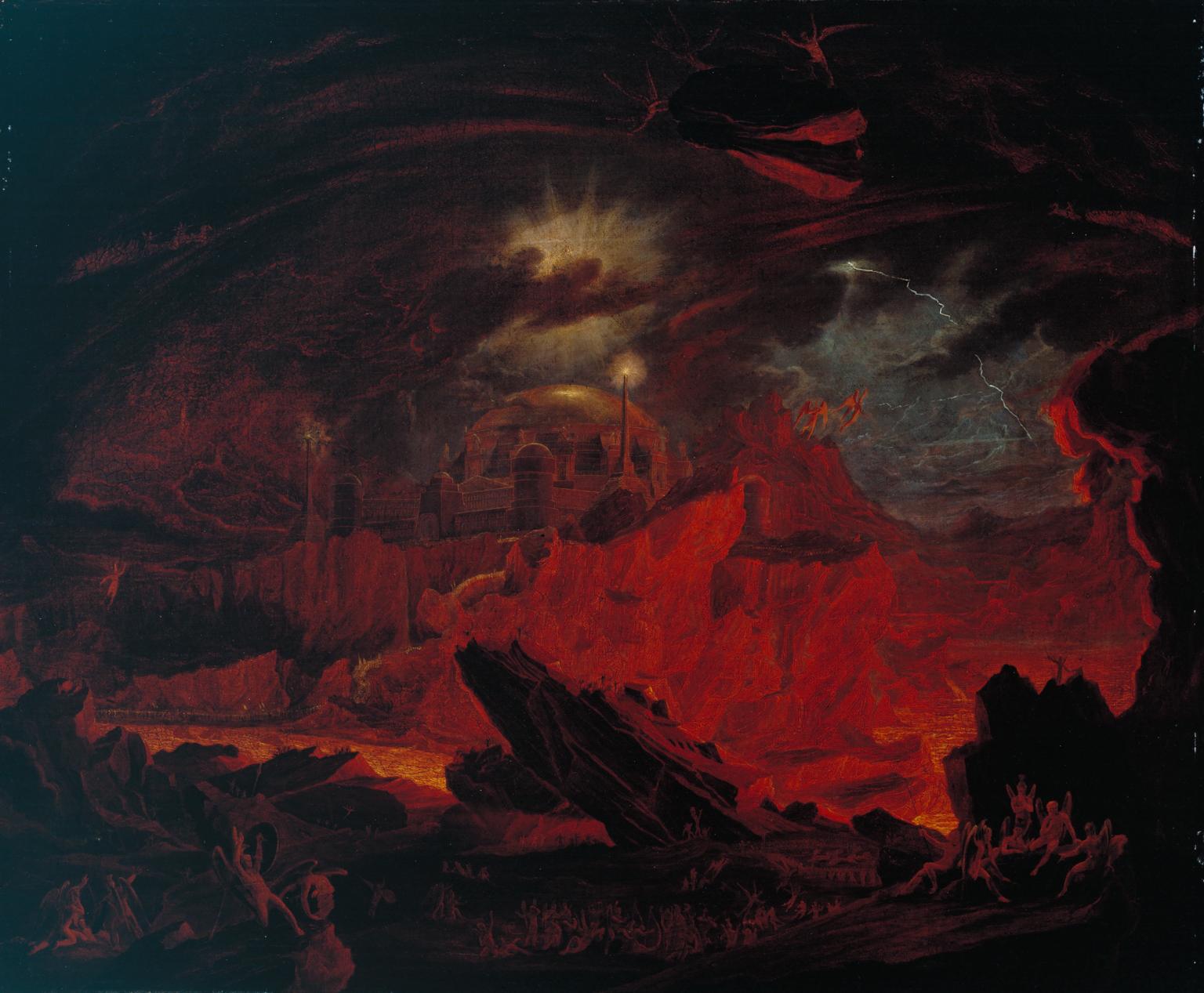 The fallen angels dwell in the burning kingdom of hell.