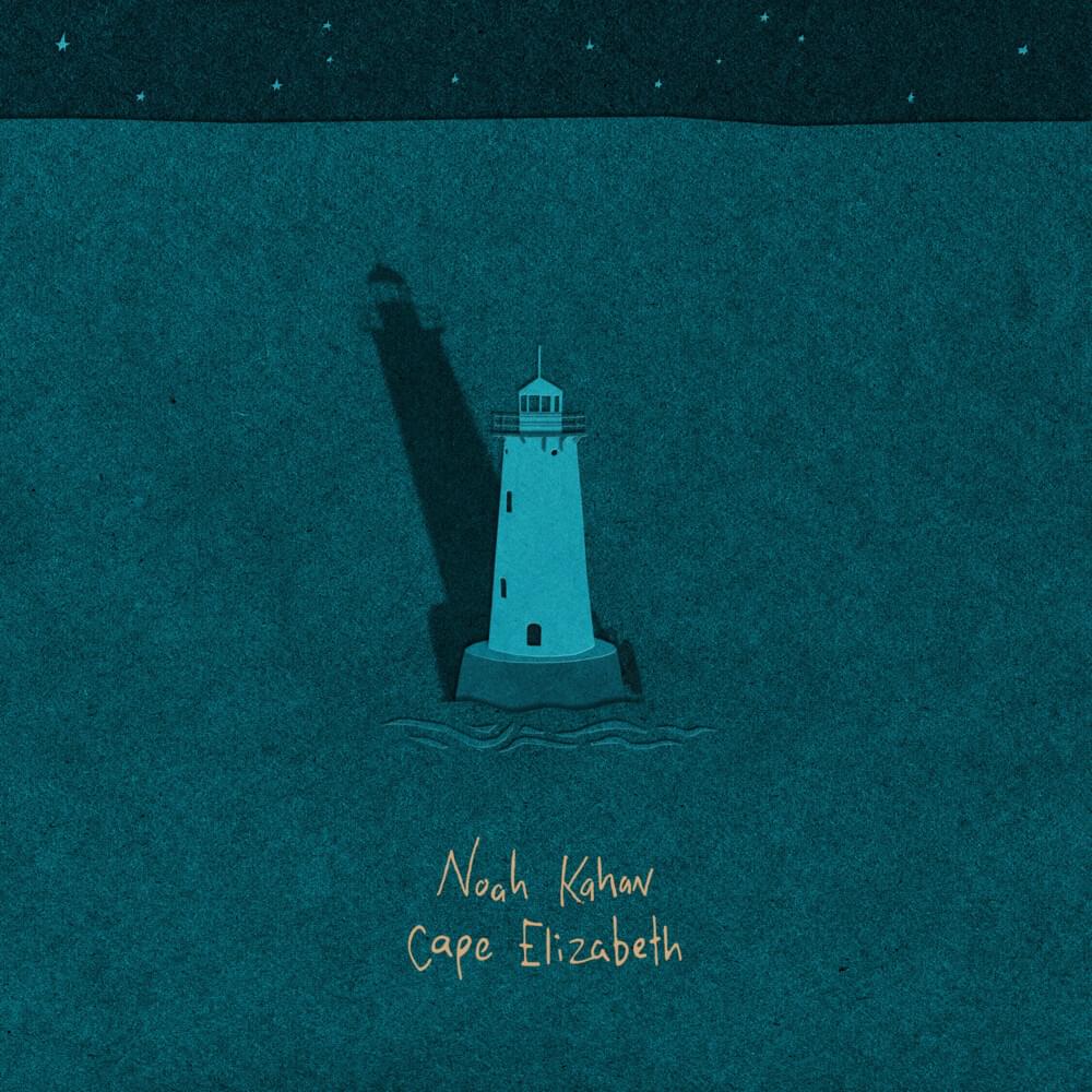 Stylized album cover of Noah Kahan's EP Cape Elizabeth features a shadowed lighthouse in the middle of the sea.