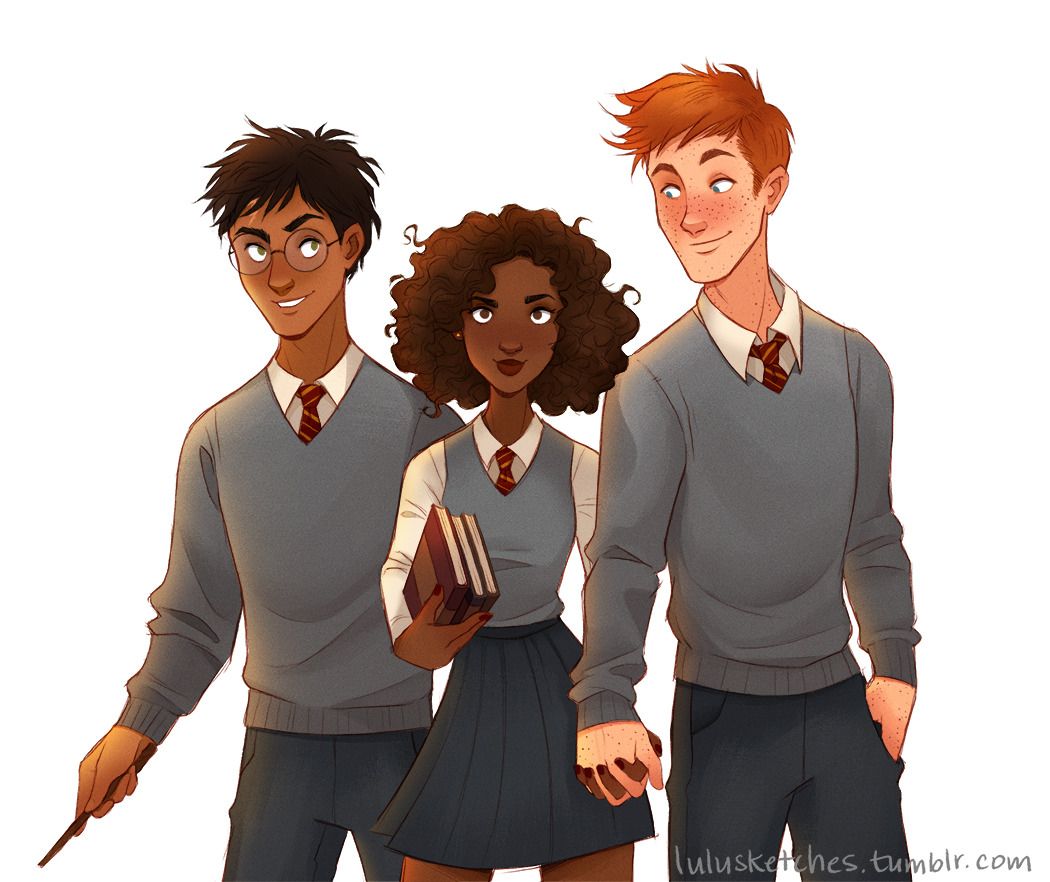 Fanart of POC versions of Harry Potter and Hermione Granger. 