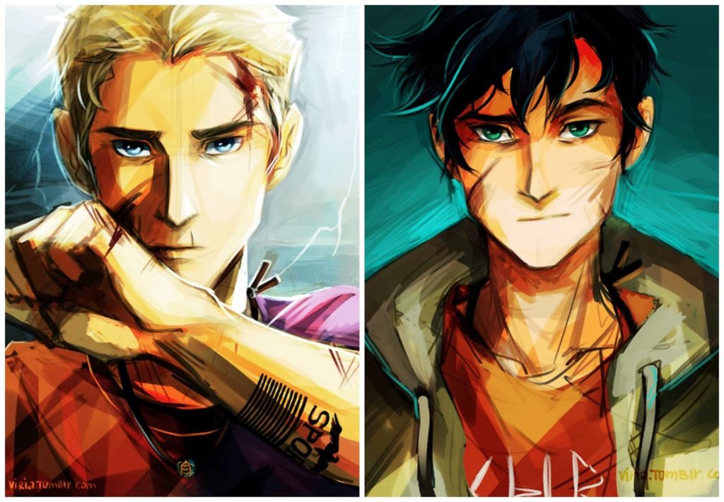 Percy Jackson and Jason Grace are shown side by side, each with a storm behind them.