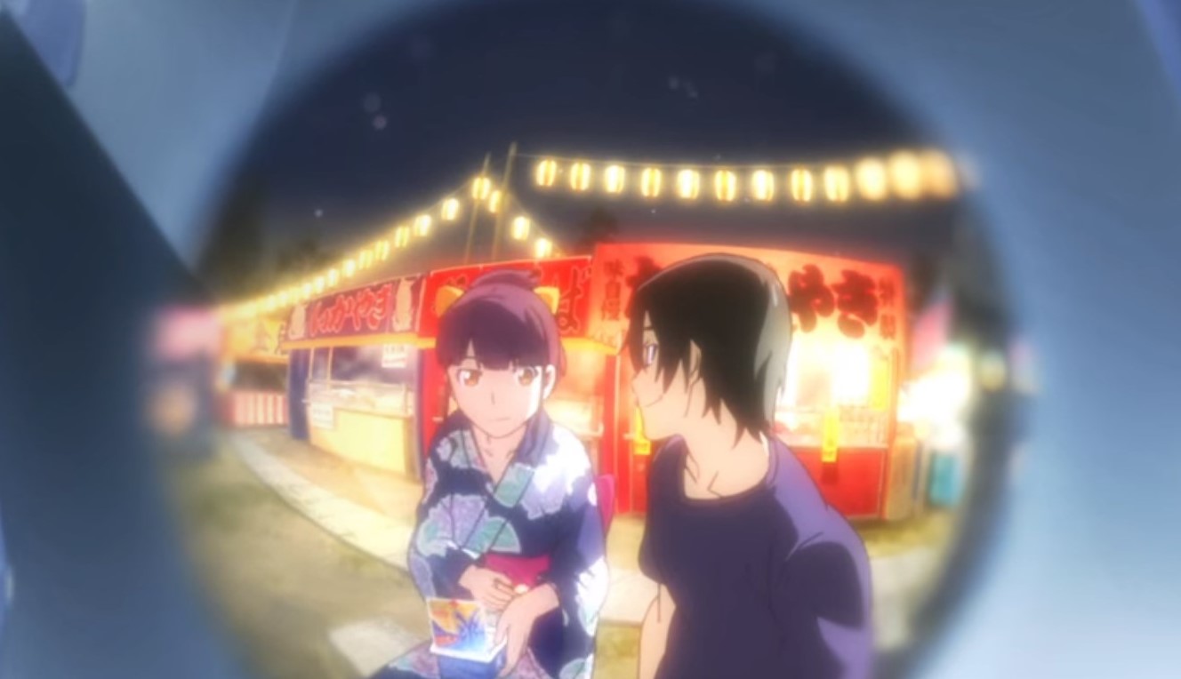 Yusuke and Nazuna smile during a festival date.