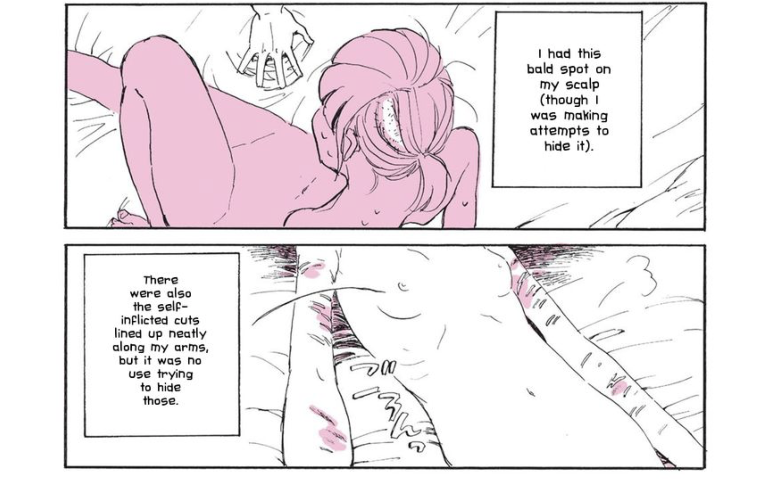 Nagata Kabi depicts self harm and mental health struggles in her manga "My Lesbian Experience With Loneliness" 