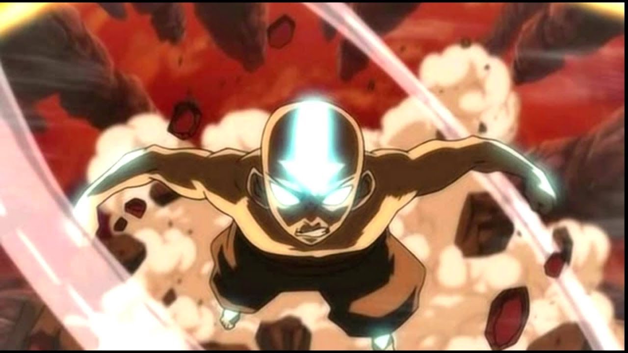 Avatar Aang pursues Ozai in the final battle.