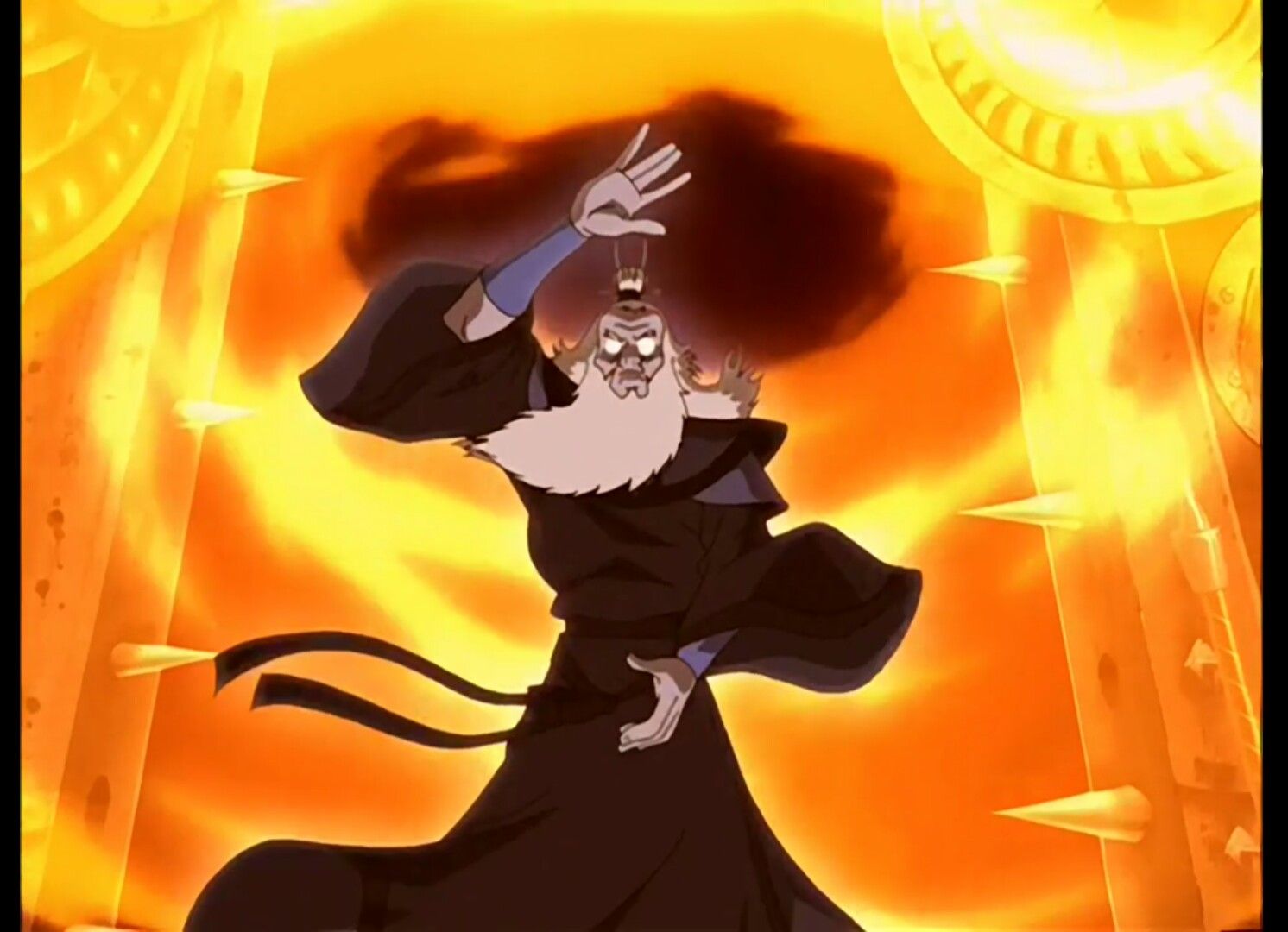 Avatar Roku firebending in the avatar state.