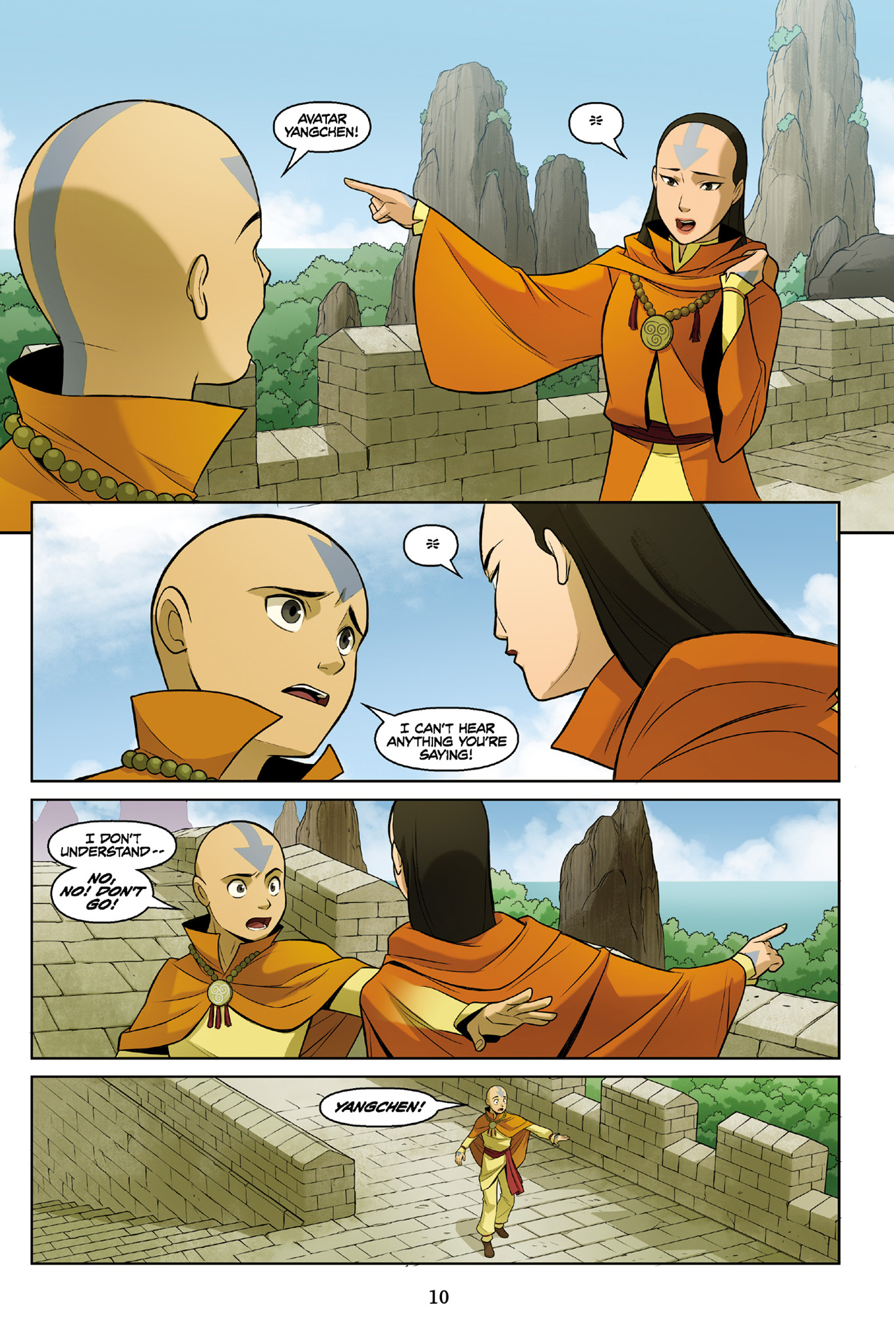 Avatar Yang Chen trying to communicate to Aang, but he can't understand what she is saying. 