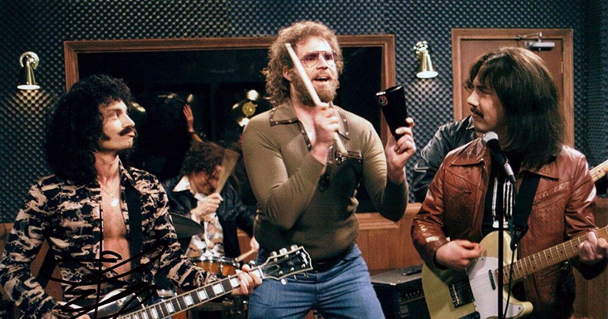 Will Ferrell obnoxiously plays the cowbell in a sketch fictionalizing the recording of "(Don't Fear) The Reaper." 