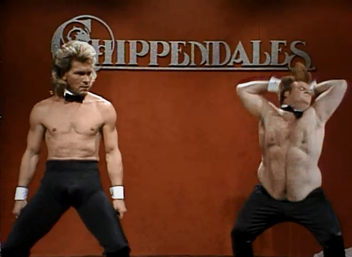 Chris Farley and Patrick Swayze compete against each other in an SNL-style Chippendale audition. 