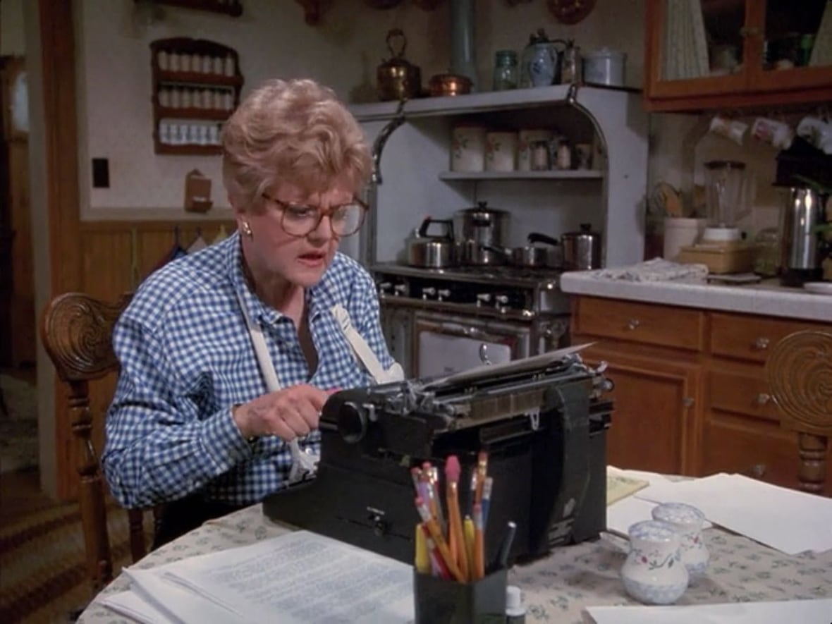 Jessica Fletcher at her typewriter in her Cabot Cove home.