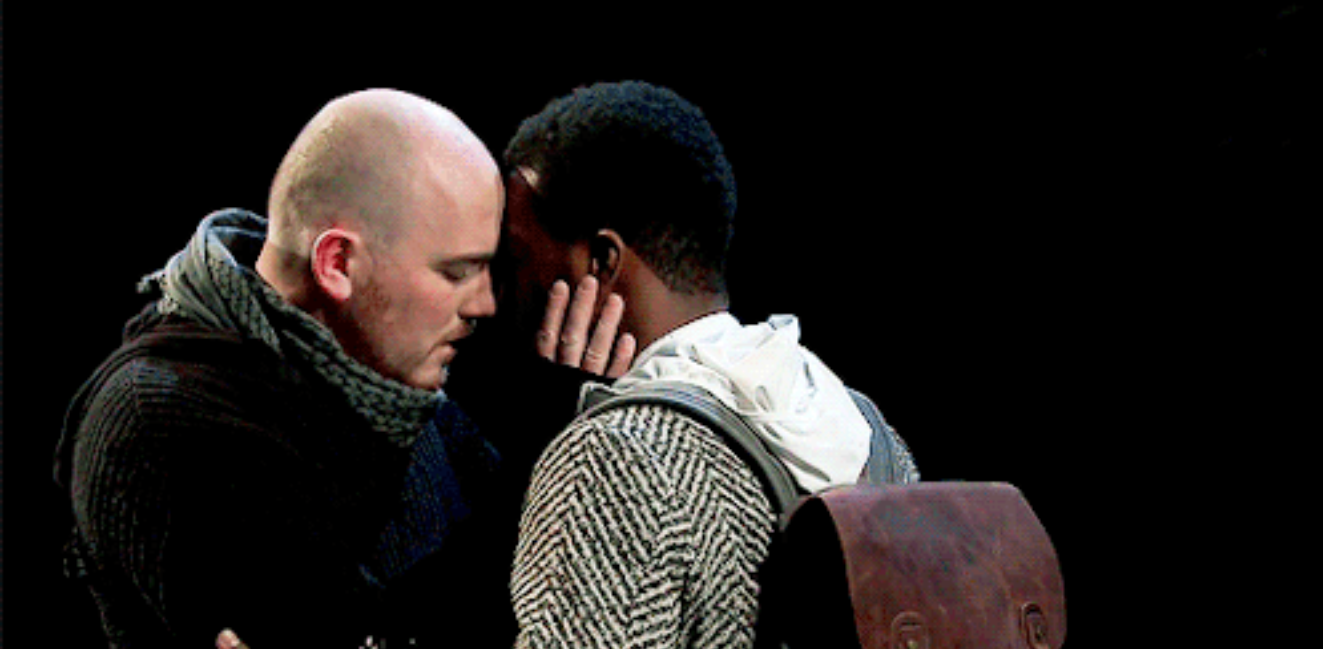 Antonio presses his forehead to Sebastian's in National Theatre Live's Twelfth Night