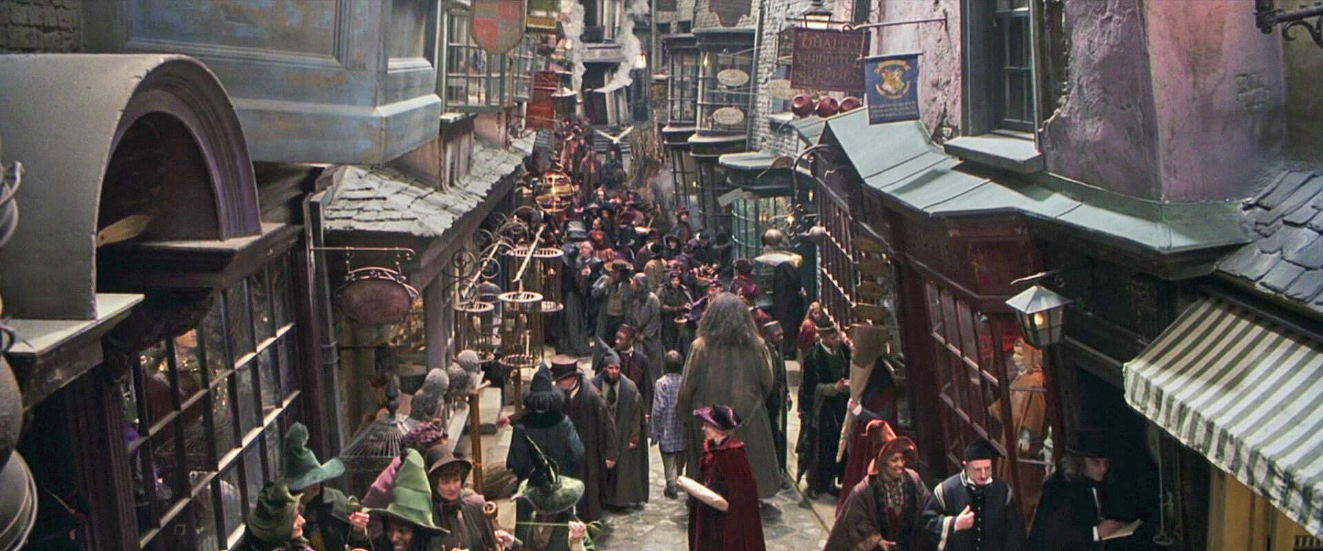 Harry and Hagrid visit Diagon Alley before Harry's first year at Hogwarts.