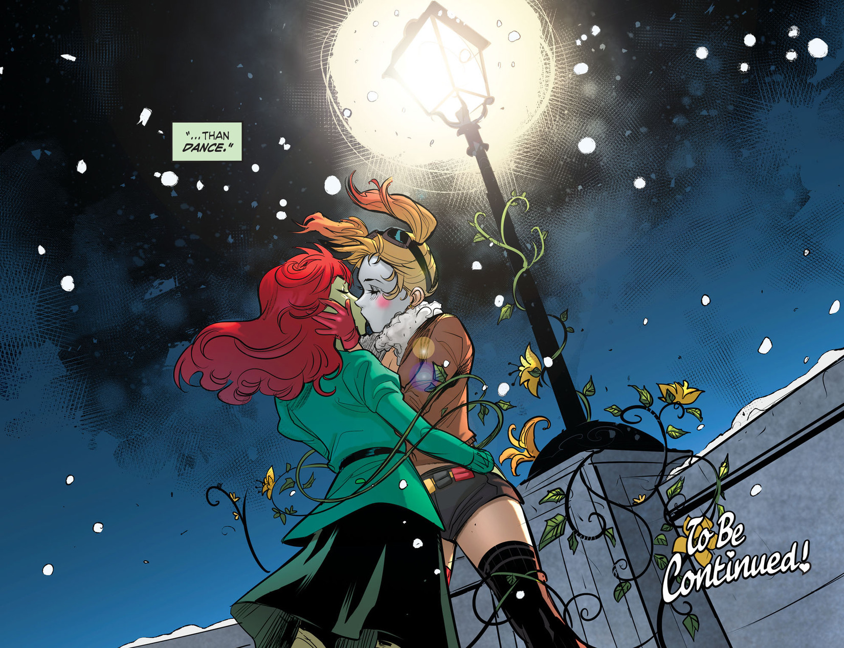 This is an image from DC Comics: Bombshells #42, where Harley Quinn and Poison Ivy shared their first kiss. 