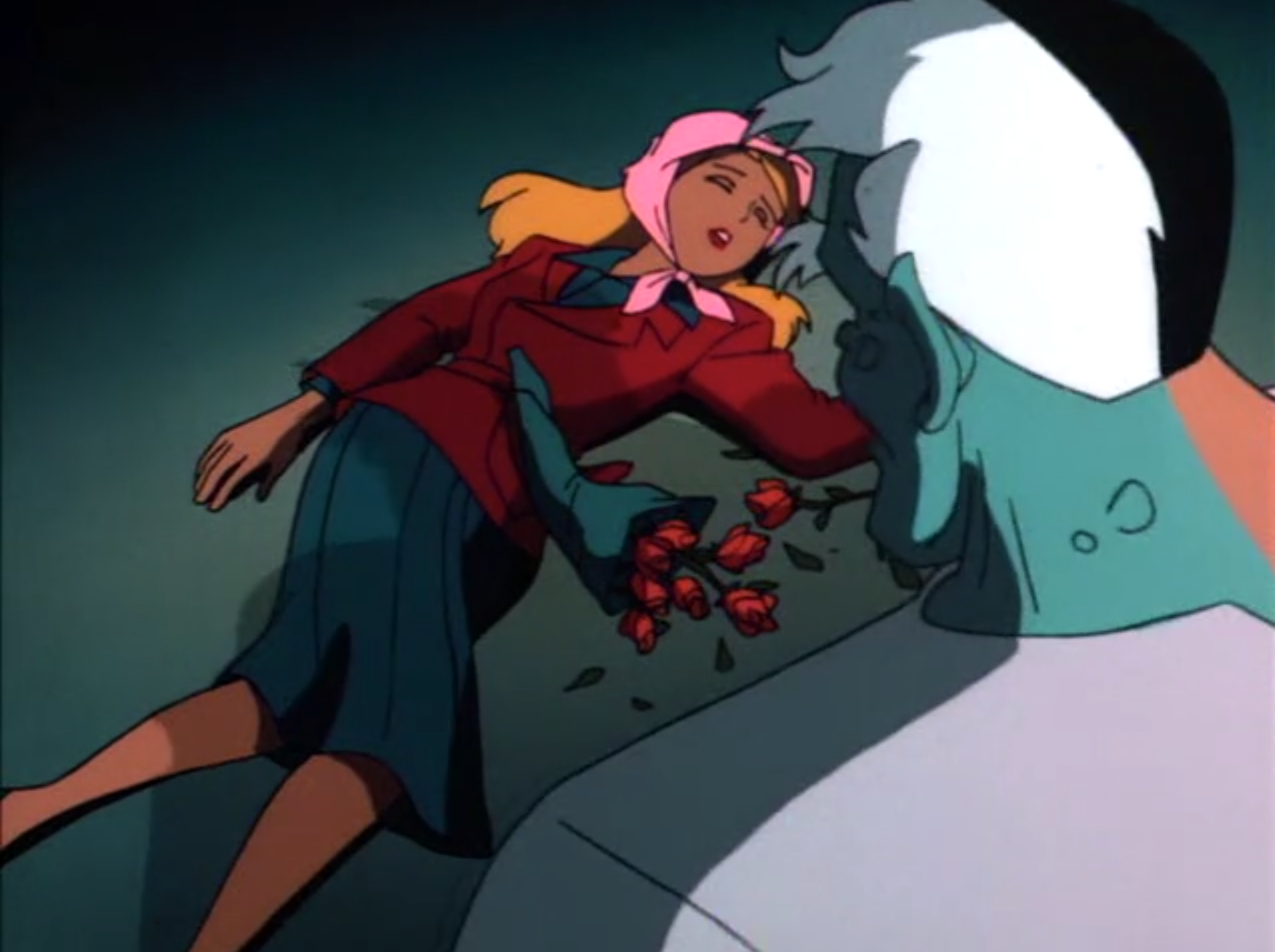 Harvey Dent says goodbye to his fiance, Grace, after realizing the extent of the damage to his disfigured face at the end of "Two-Face: Part 1" from Batman: The Animated Series.