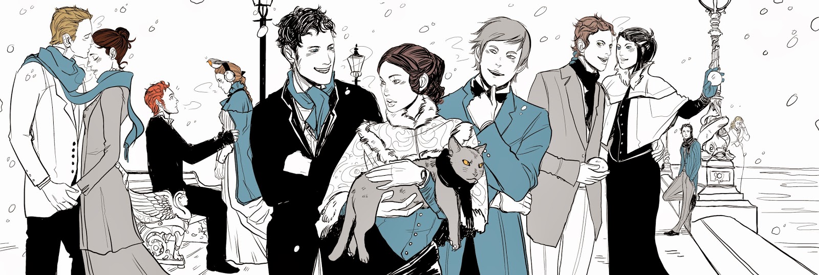 The Characters of The Infernal Devices, adorned in Victorian clothing.