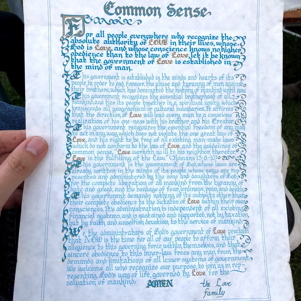 A document that is referenced in  the Family Ghosts trilogy of episodes about the Love family.  