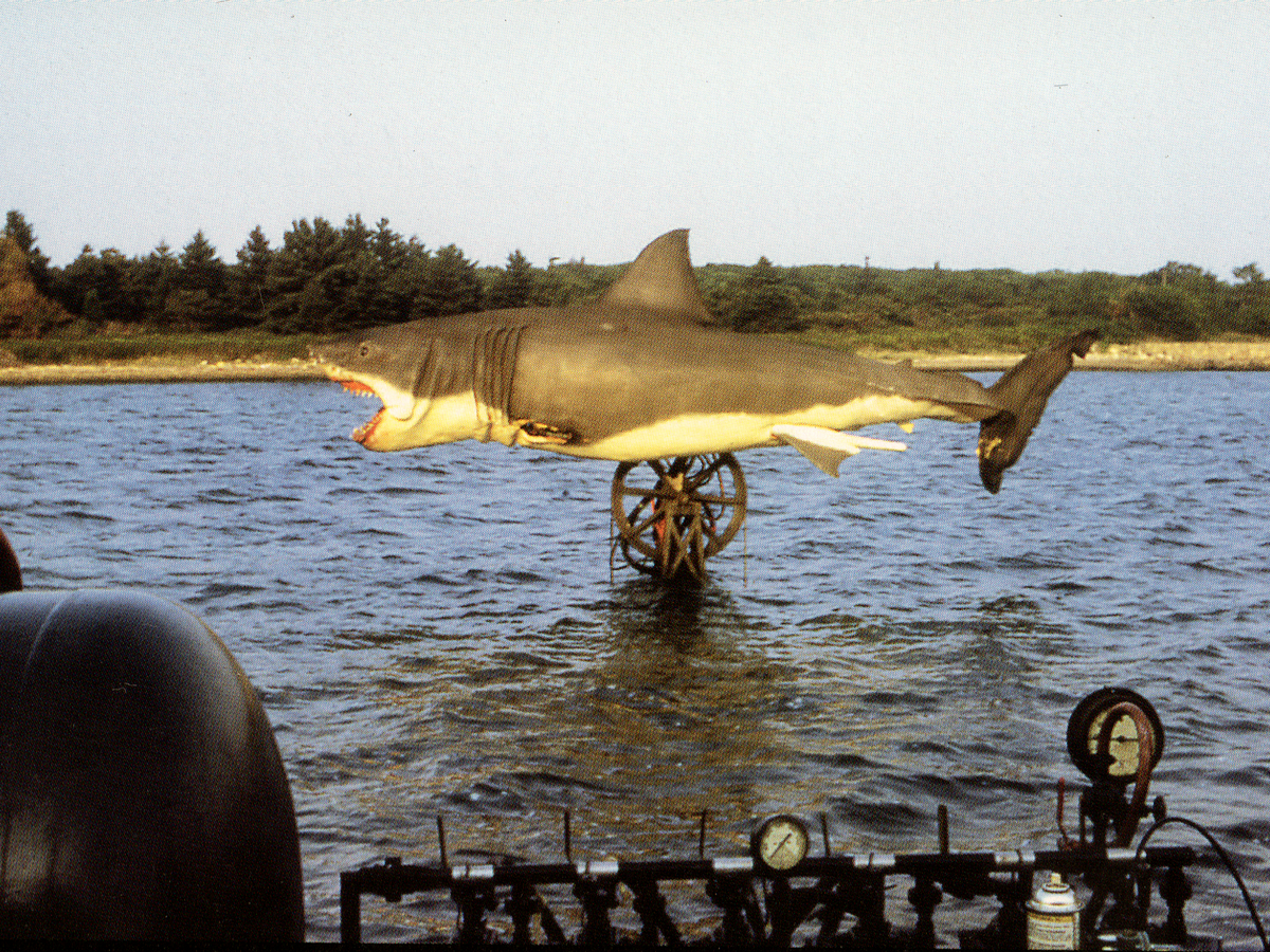 The full mechanics of the Jaws shark are out of the water.