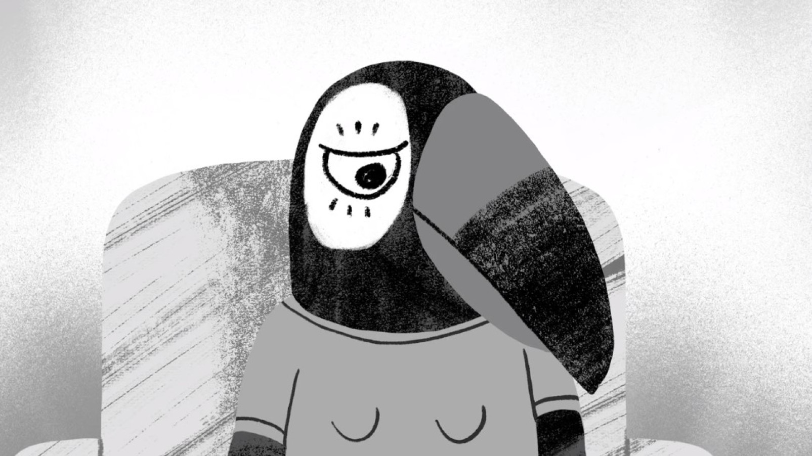 Young Tuca from Tuca and Bertie in black and white.