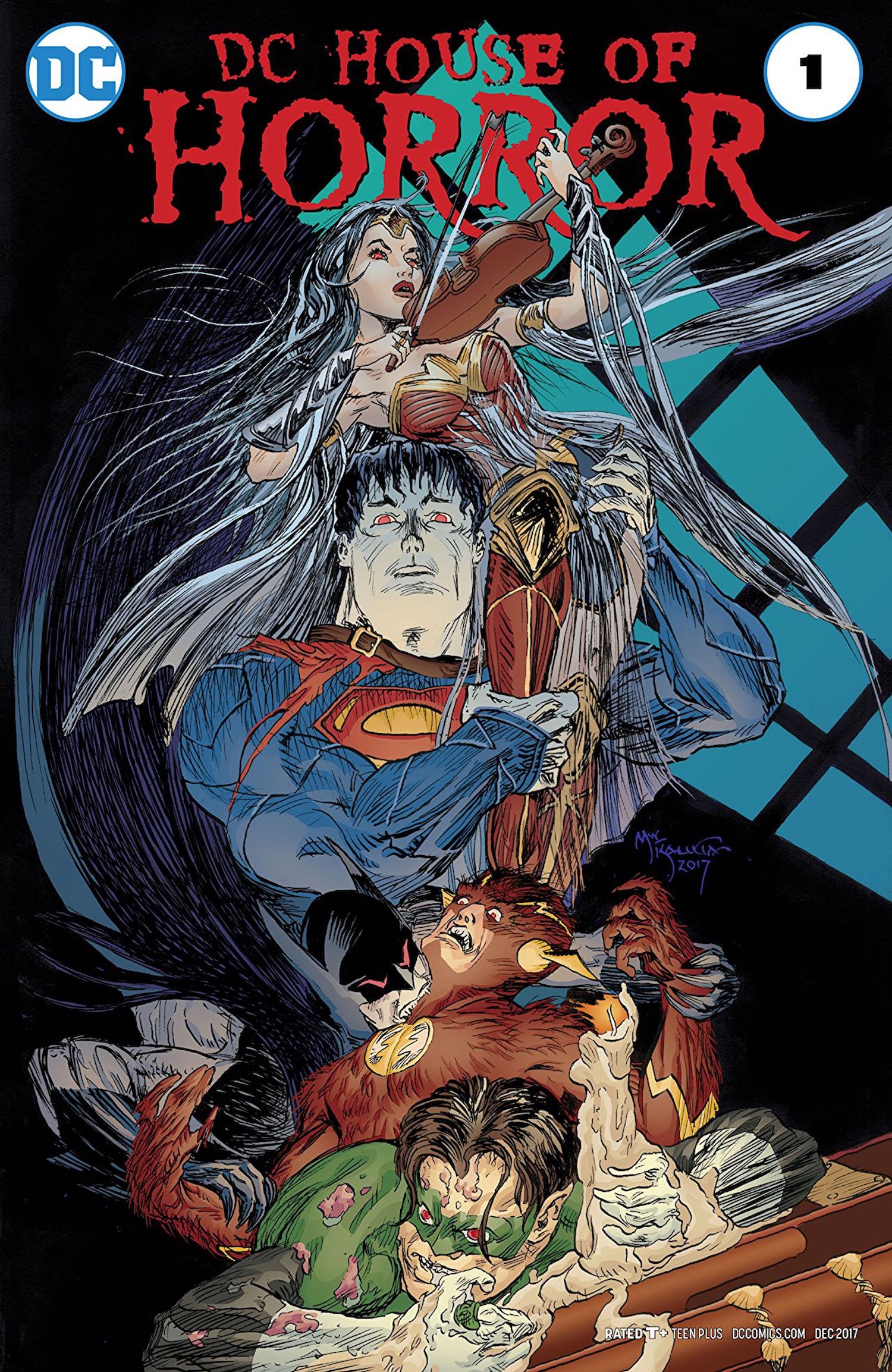 This image is the cover of DC House of Horror Vol 1 #1 (2017), where Superman, Wonder Woman, Batman, The Green Goblin and Flash can be seen turning into monsters. 