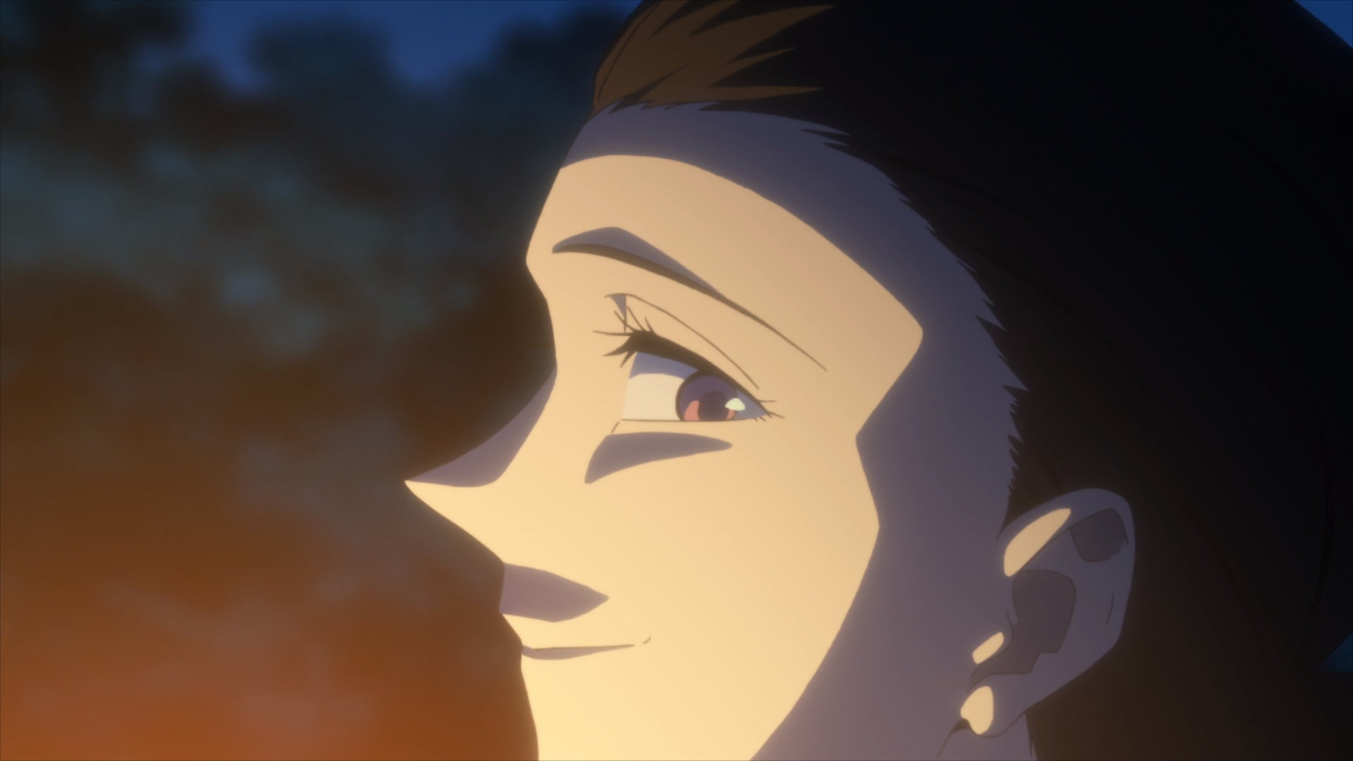 Isabella hums her lullaby while leading Connie to her death in episode 1 of The Promised Neverland.