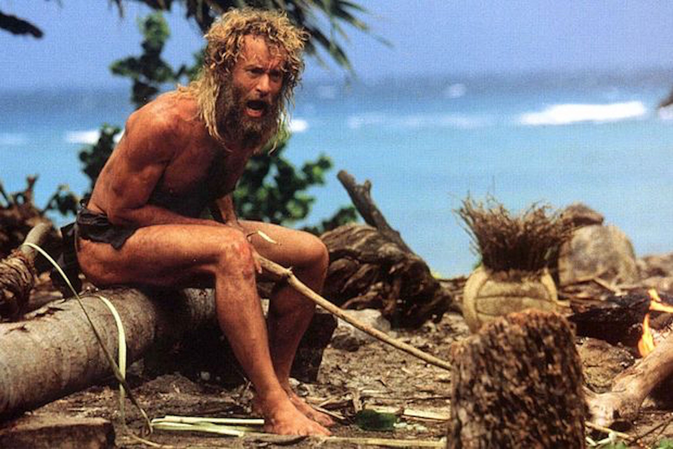 Chuck Noland yelling at Wilson, his only friend on the desert island he's on.